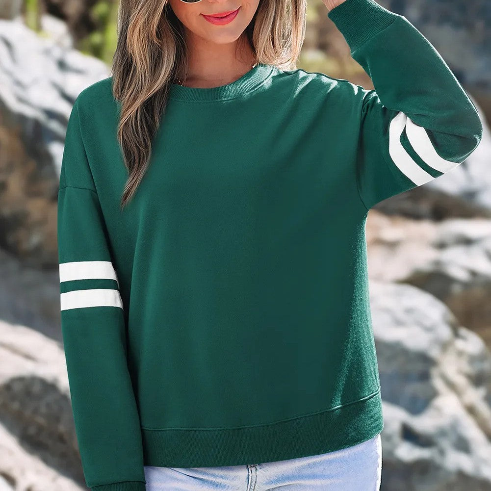 Red Dahlia Varsity Striped Detail Drop Shoulder Oversized Sweatshirt