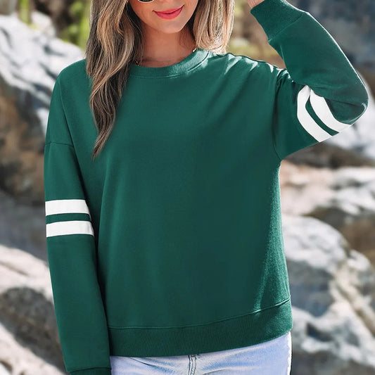 Red Dahlia Varsity Striped Detail Drop Shoulder Oversized Sweatshirt