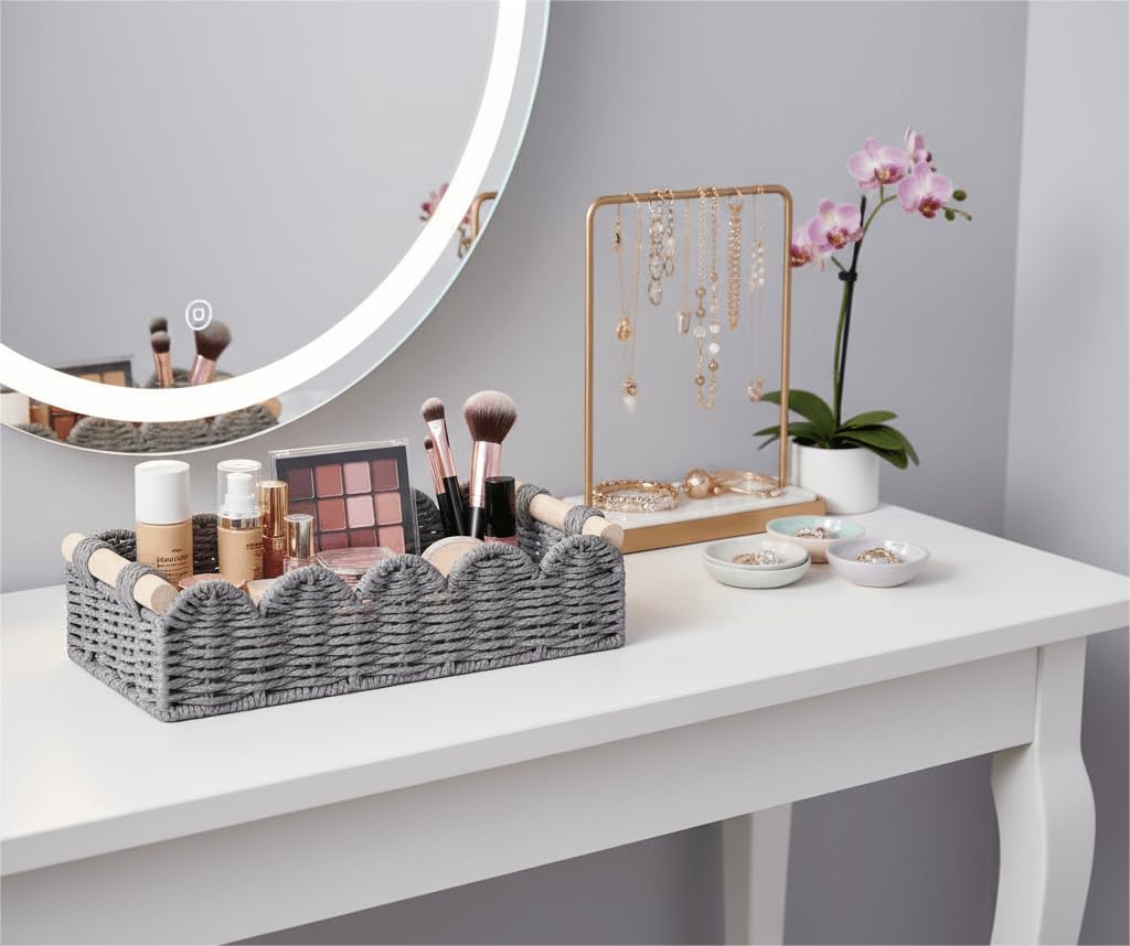 CubesLand Scalloped Toilet Paper Storage Basket W/Handle for Home Decor