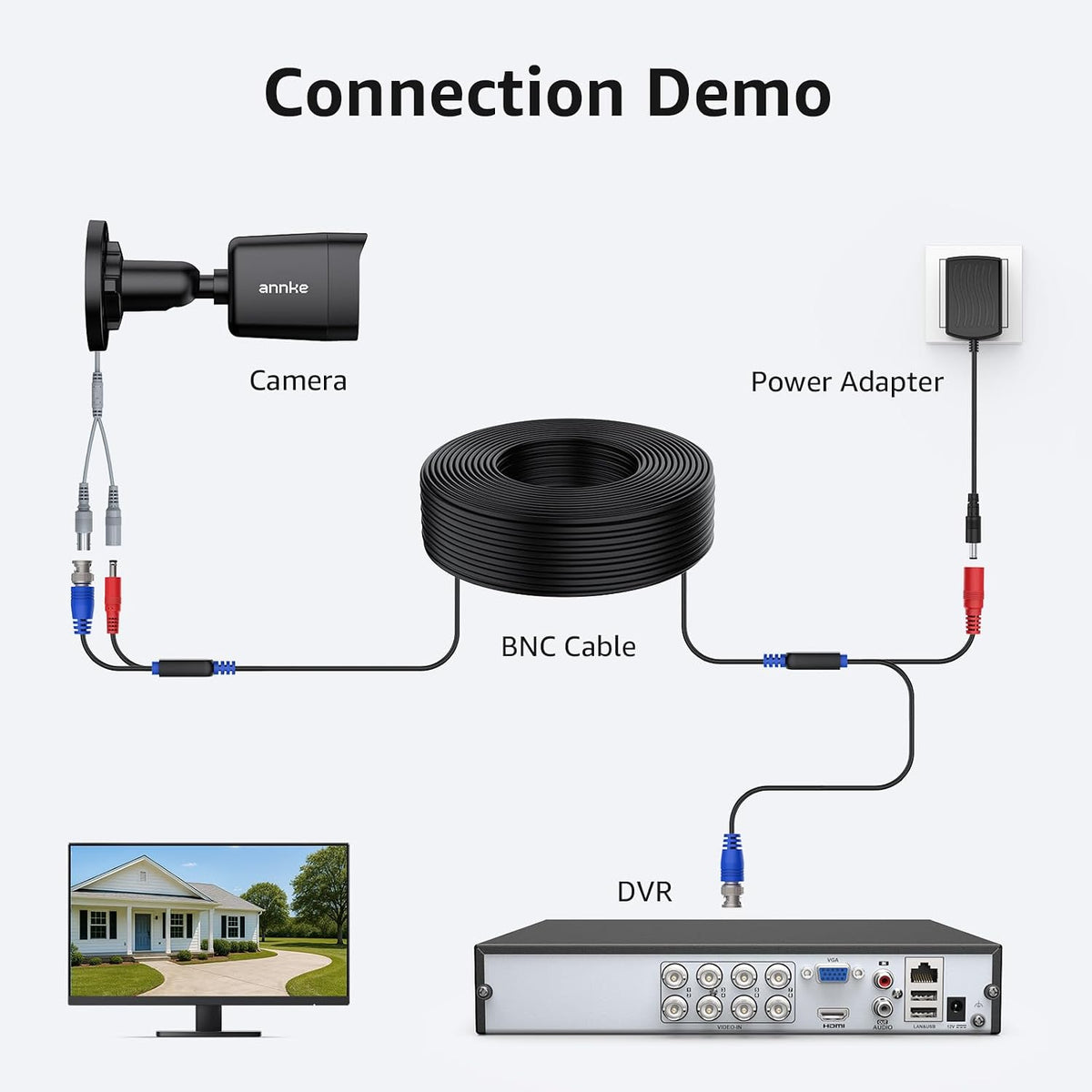 ANNKE 4 Pack 30M/100ft All-in-One Video Power Cables, BNC CCTV Camera Wire