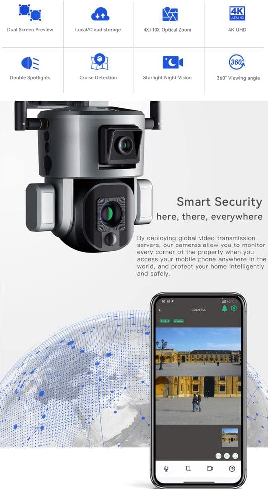 كاميرا واي 5 4G-4K-8MP-10X تعمل بالطاقة الشمسية مزدوجة الربط ببطارية كاميرا PTZ 8 ميجابكسل لاسلكية وكاميرا CCTV خارجية مقاومة للماء بتصنيف IP66 لمقاومة المياه والغبار من كروني