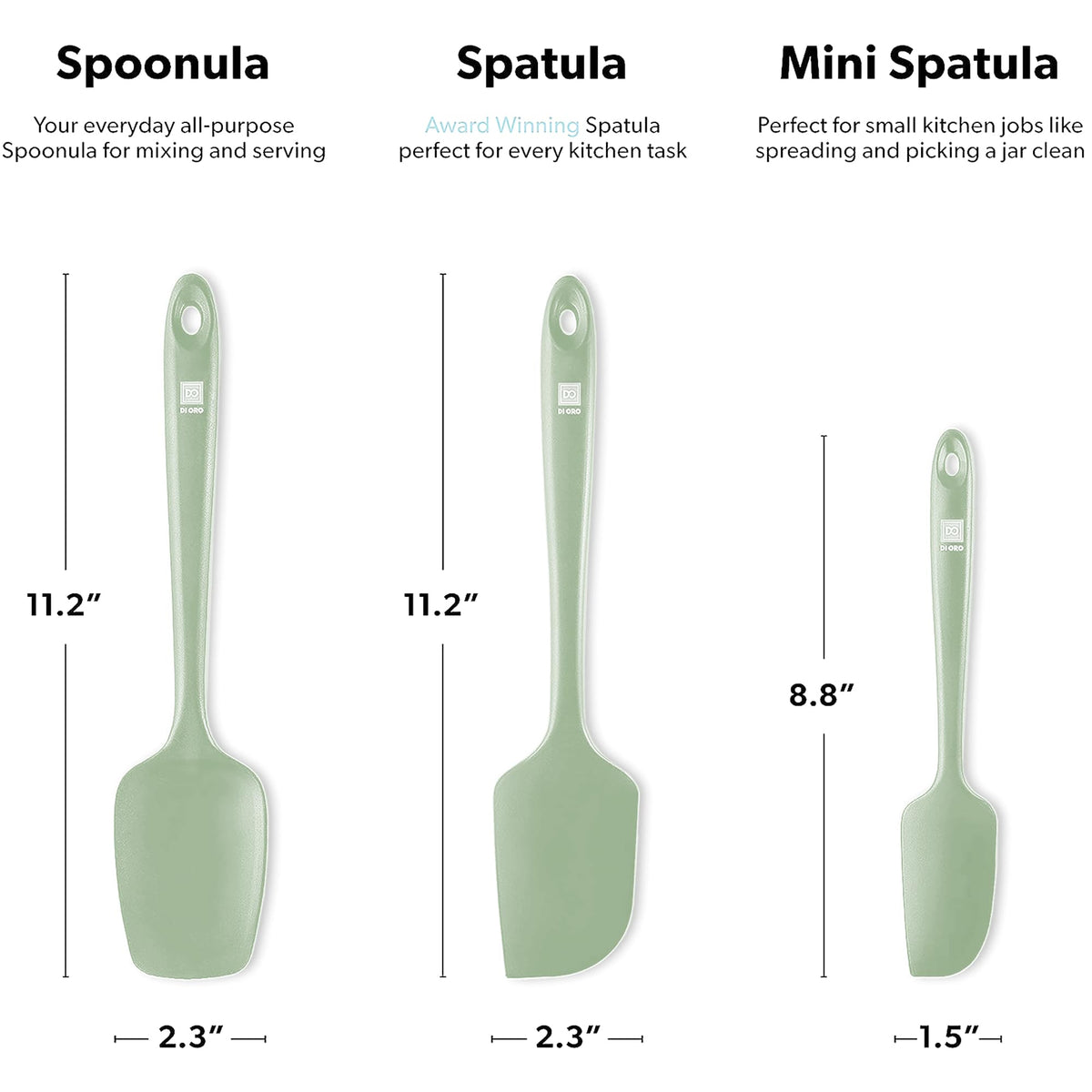 DI ORO Silicone Spatula Set - 600F Heat Resistant, 3-Pc Black