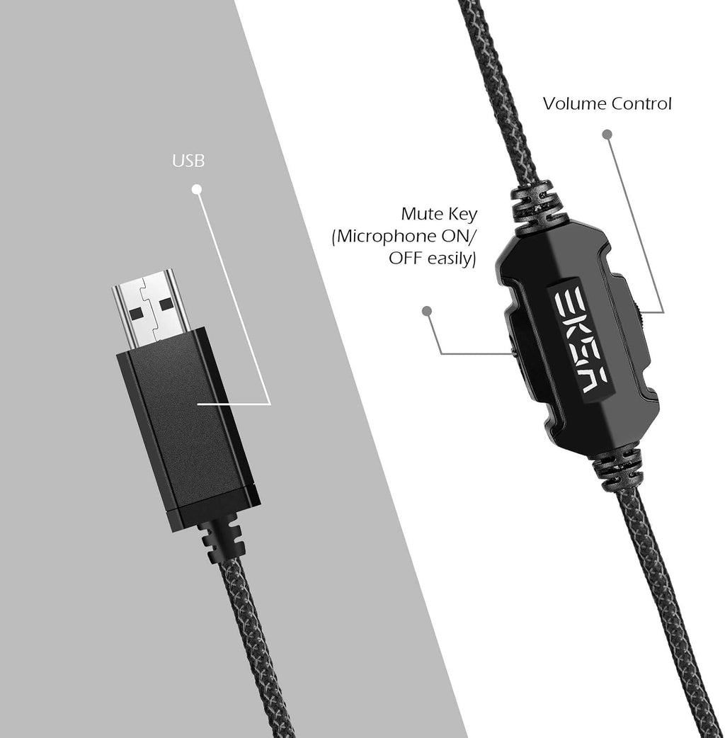EKSA E1000 USB PC Gaming Headset with Mic, 7.1 Surround Sound
