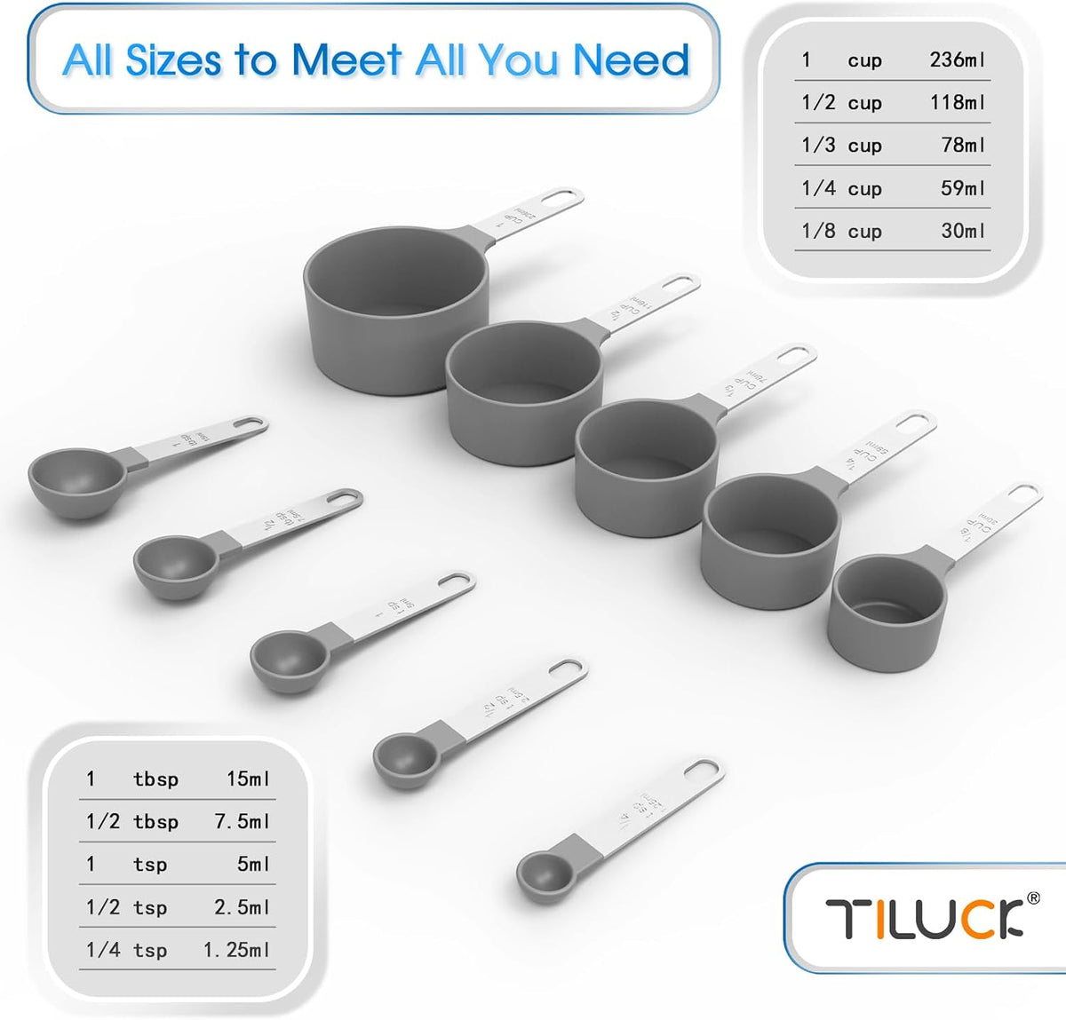 Measuring Cups & Spoons Set, Stackable Cups and Spoons