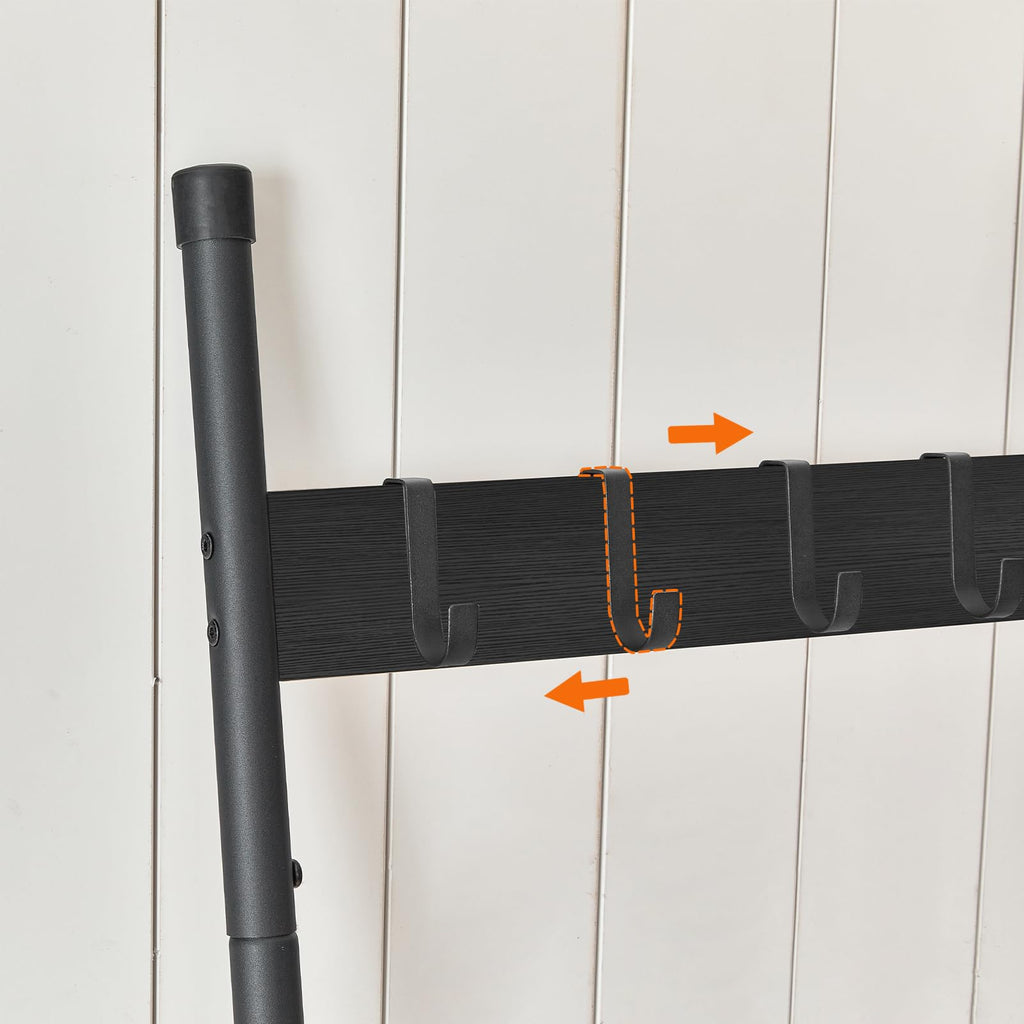 HOOBRO Blanket Ladder, 5-Tier Towel Rack with Hooks, Wall-Leaning Blanket Rack, Decorative Display Ladder Shelf, for Scarves, Industrial, Living Room, Bedroom, Rustic Brown and Black BF52CJ01G1