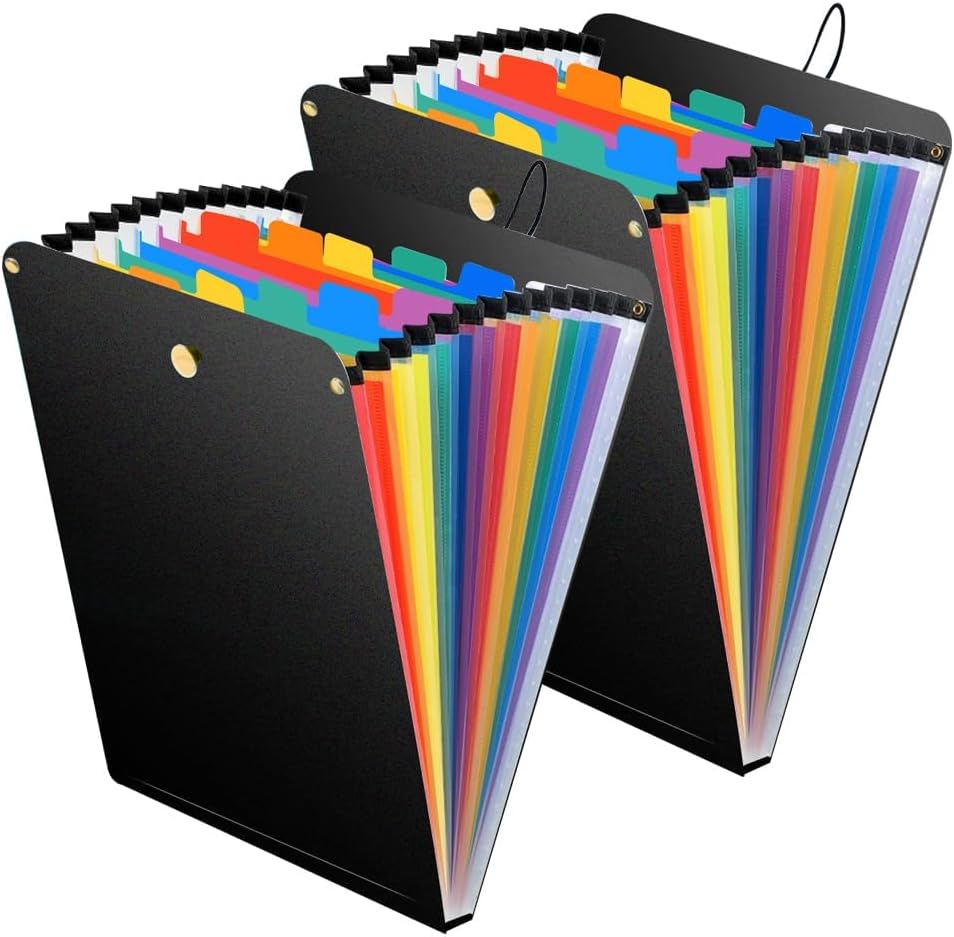 A4 Expanding File Organiser, 26 Pockets Expandable Filling Boxes Documents Organiser, Concertina File Expanding for Filing Folder, Portable Rainbow Files Wallets Plastic Bills Storage Bag (Pink)
