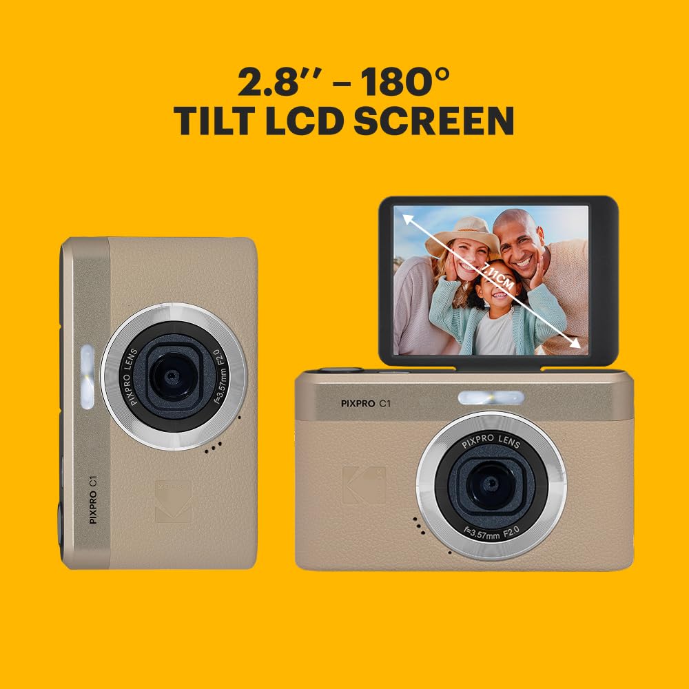 KODAK PIXPRO C1 13MP Compact Digital Camera, 26mm Fixed Lens, Brown