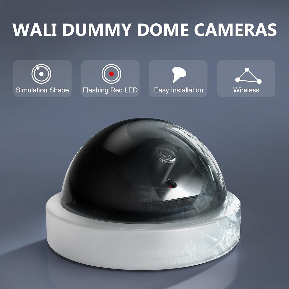 WALI CCTV Dome Fake Camera with Flashing Red Light, 2 Pack, White (SDW-2)