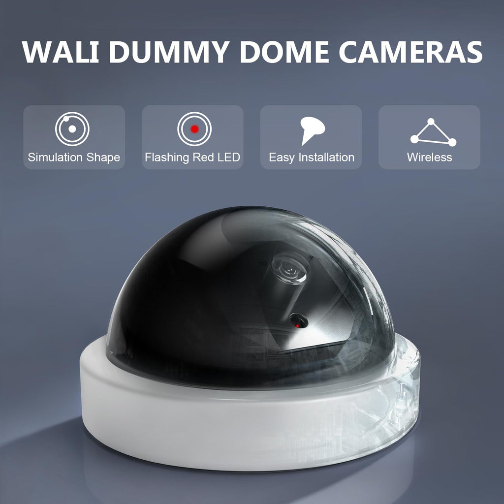 WALI CCTV Dome Fake Camera with Flashing Red Light, 2 Pack, White (SDW-2)