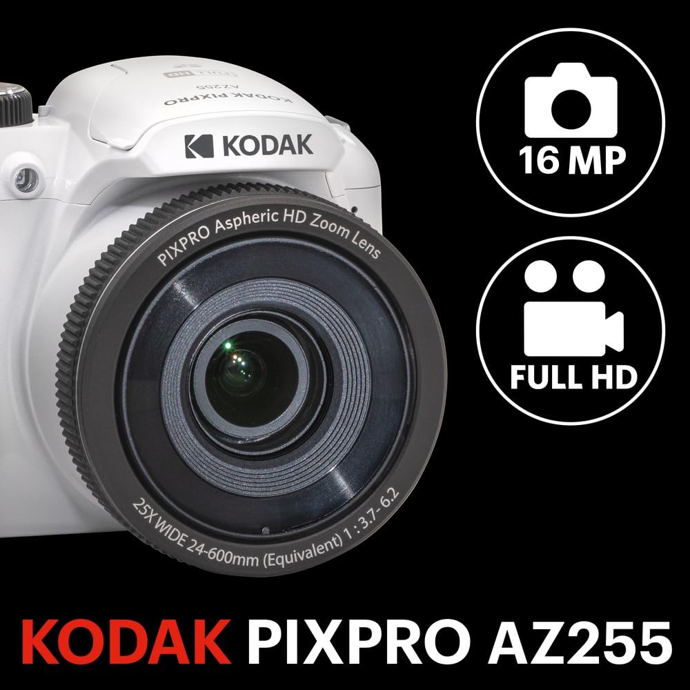 KODAK PIXPRO AZ255 16MP Digital Camera, 25x Optical Zoom, AA, OIS, Black