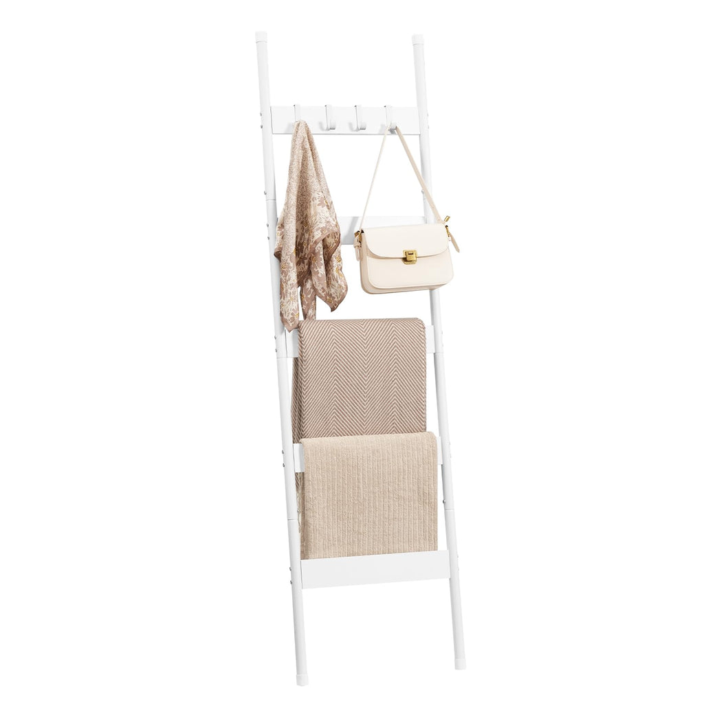 HOOBRO Blanket Ladder, 5-Tier Towel Rack with Hooks, Wall-Leaning Blanket Rack, Decorative Display Ladder Shelf, for Scarves, Industrial, Living Room, Bedroom, Rustic Brown and Black BF52CJ01G1