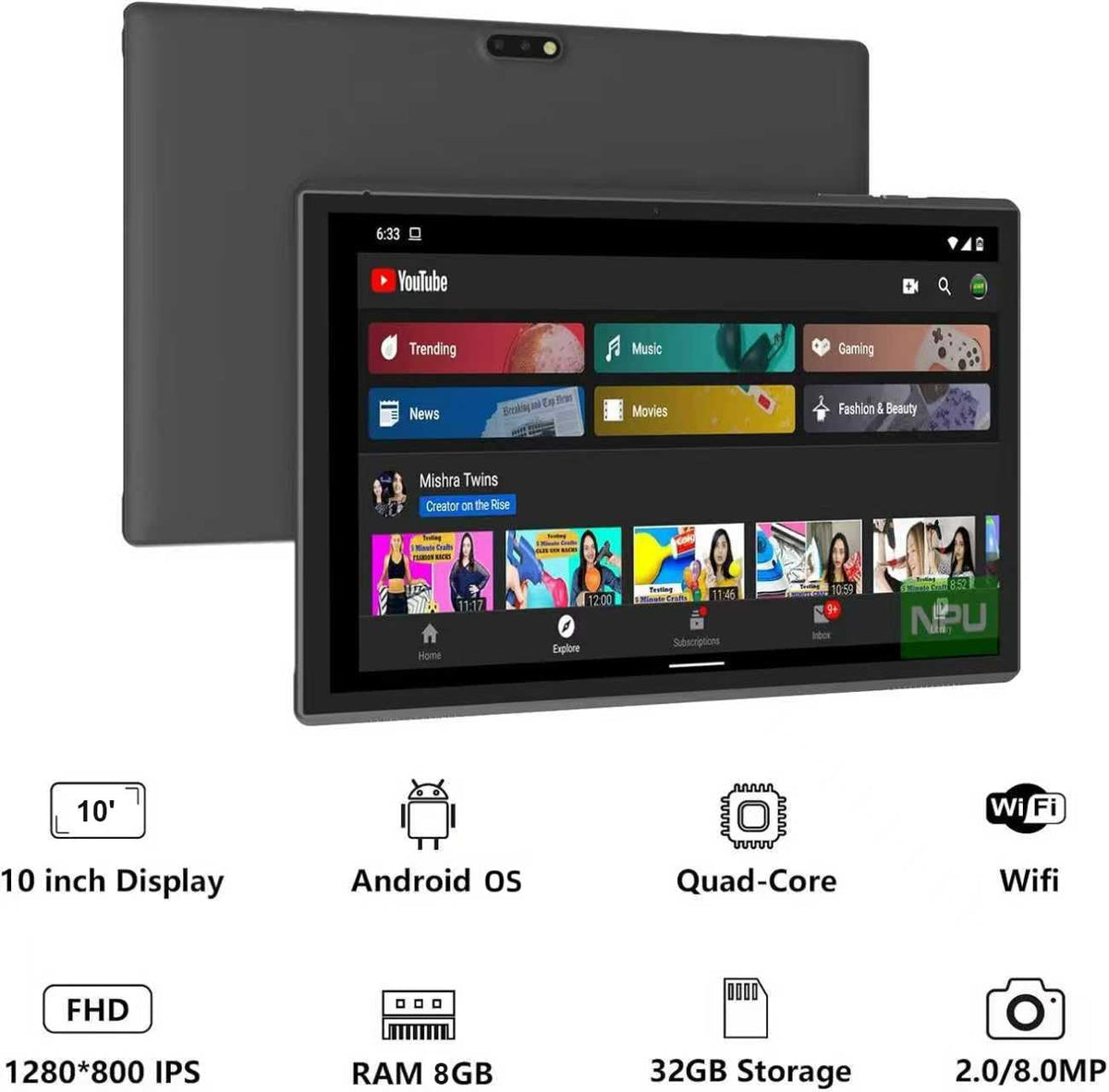 Android Tablet 10 Inch Tablet With Case Stylus Android 15 Tablets 8GB RAM 32GB ROM Support 1TB Expansion 6000mah Battery 10.1" IPS HD Touchscreen 2MP+8MP Dual Camera WIFI-6 Bluetooth5.0 Tablets