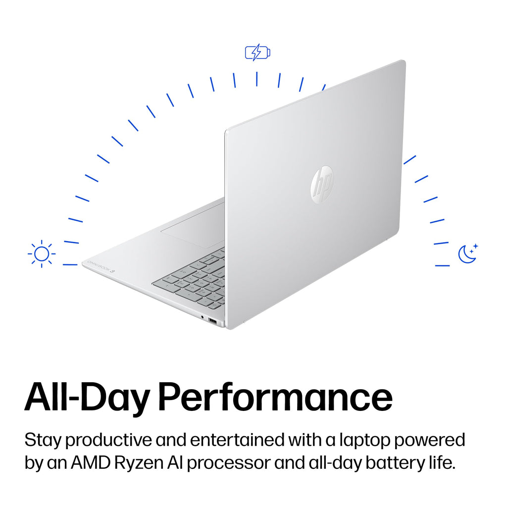 HP OmniBook 3 16 inch Laptop PC, 2K Touchscreen, AMD Ryzen 5 40, 8 GB RAM, 512 GB SSD, AMD Radeon 610M GPU, Windows 11 Home, Glacier Silver, 16-by0499nr