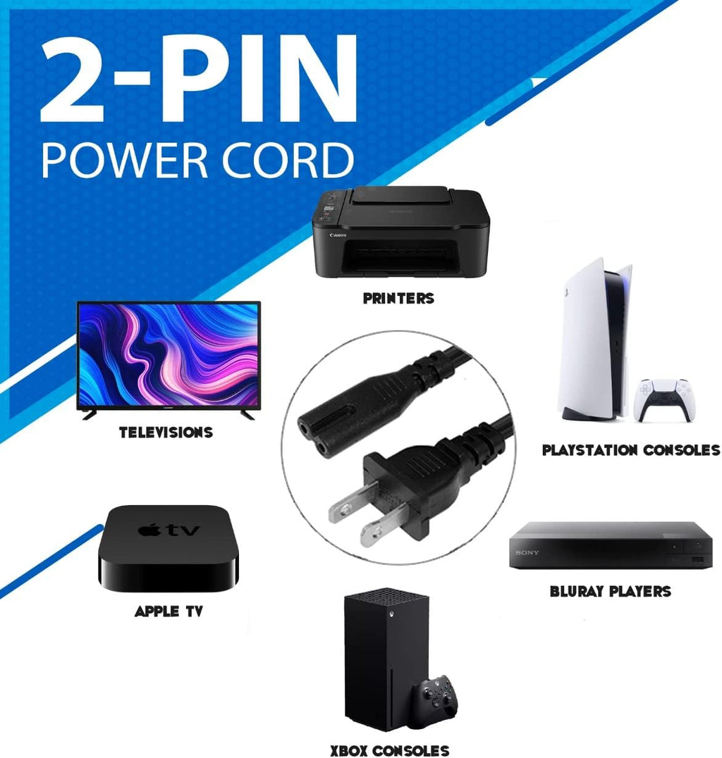 10ft Prong Power Cord for Sony PS5, PlayStation 5, Xbox One S/X Series X/S