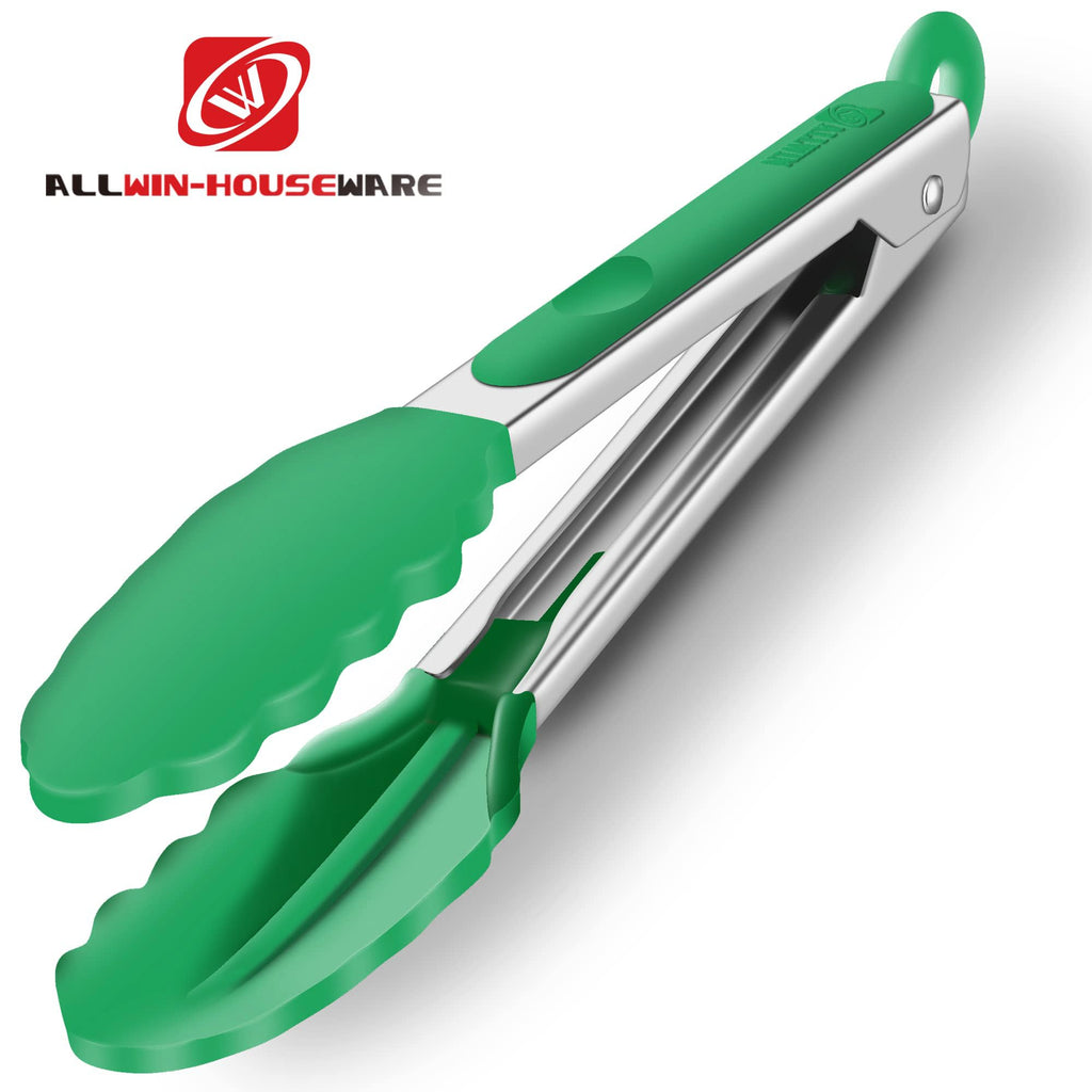 2 Pack Silicone Kitchen Tongs, 9 & 12 Inch, Stainless Steel, Black