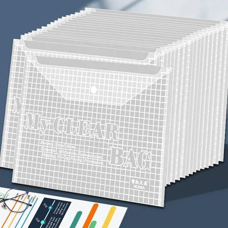 MOMENT 12 Pack Plastic Envelopes,A4 Size File Folder with Button Snap Closure for Documents, Reusable Clear file folders Plastic File Bag Poly Filling Envelopes, A4 Size (Assorted-New)