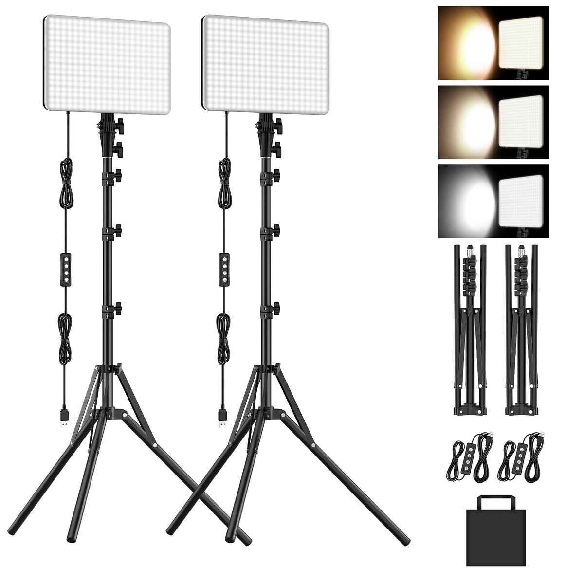 1-Pack LED Video Lighting Kit, Anautin 15W/1700Lux Photography Lighting with Tripod Stand, 2500-8500K Dimmable Streaming Light for Video Recording, Gaming, Podcast, Barber, Salon, TikTok, YouTube