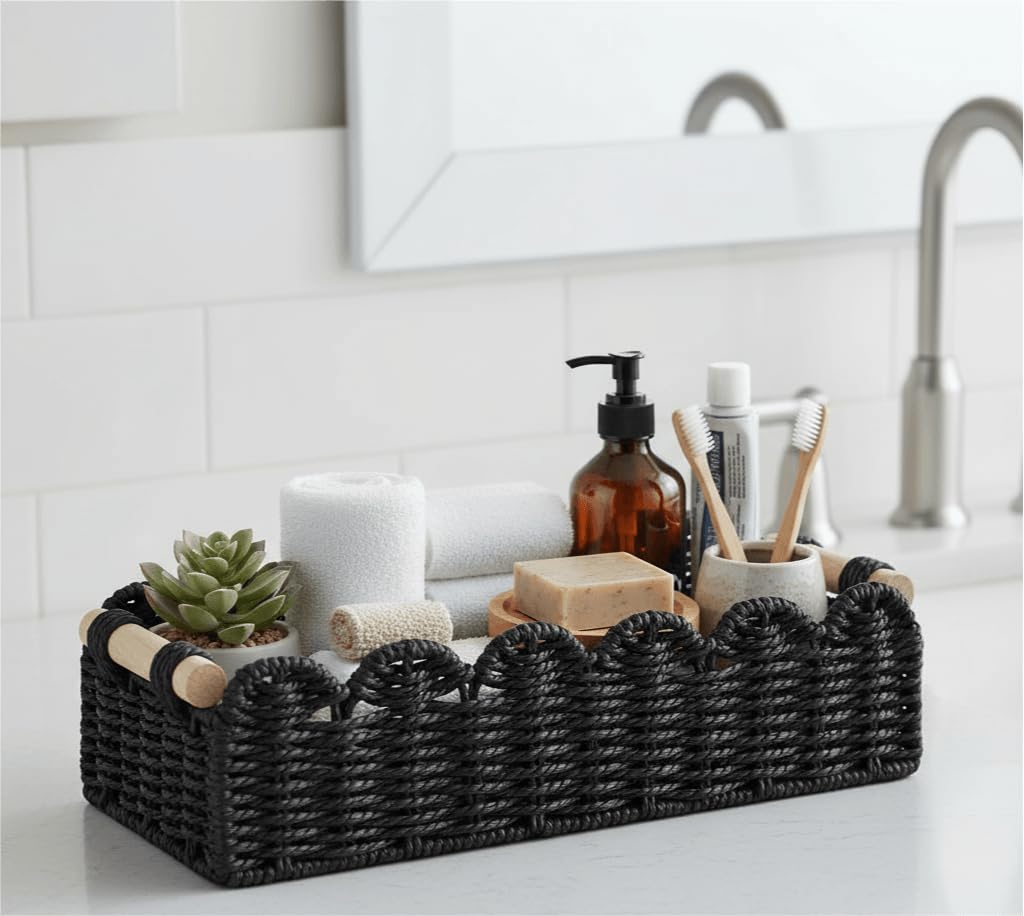 CubesLand Scalloped Toilet Paper Storage Basket W/Handle for Home Decor