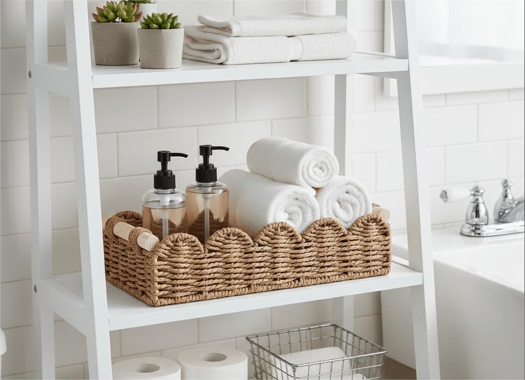 CubesLand Scalloped Toilet Paper Storage Basket W/Handle for Home Decor