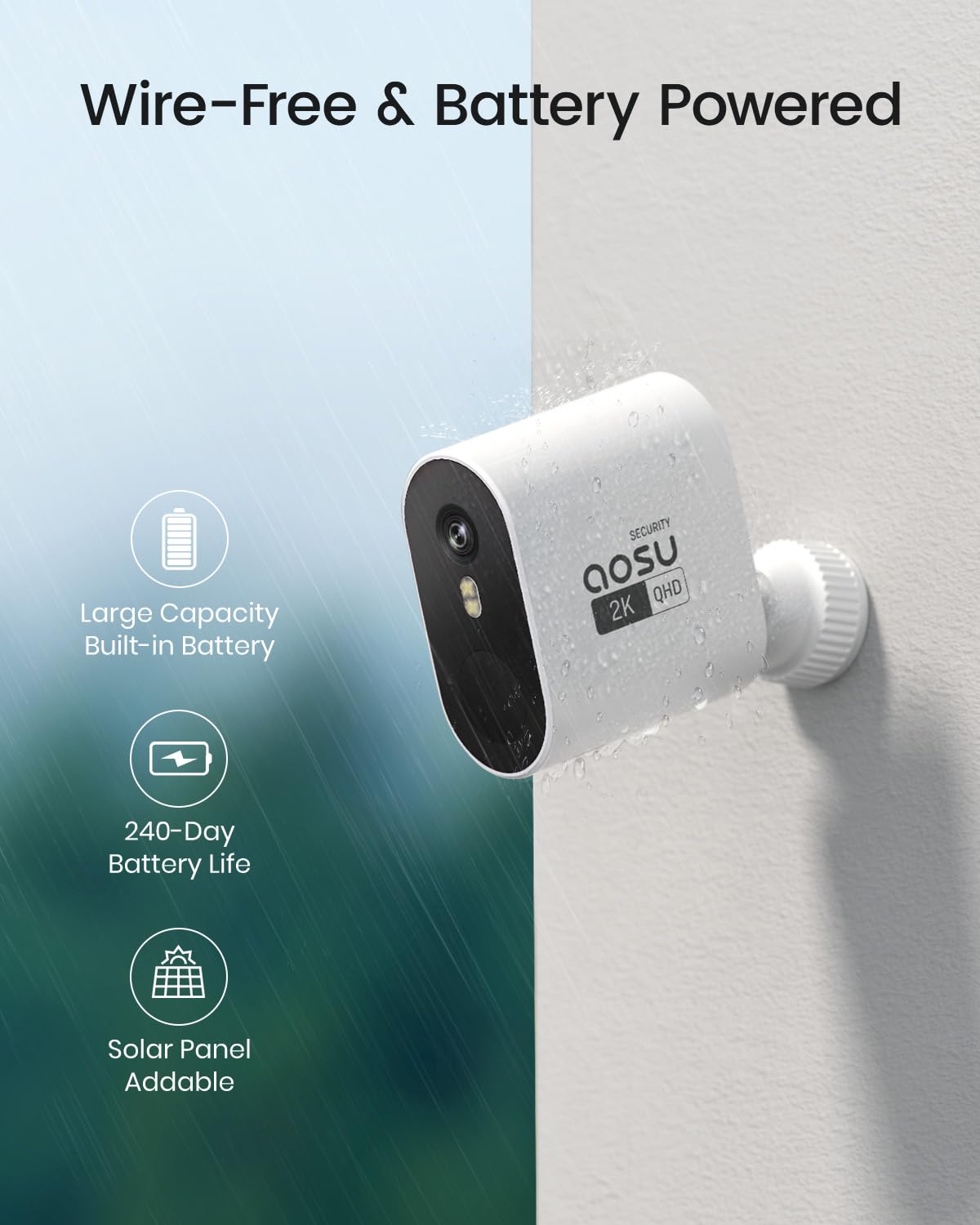 aosu 2K QHD Battery Security Cameras Wireless Outdoor System, 2-Cam-Kit