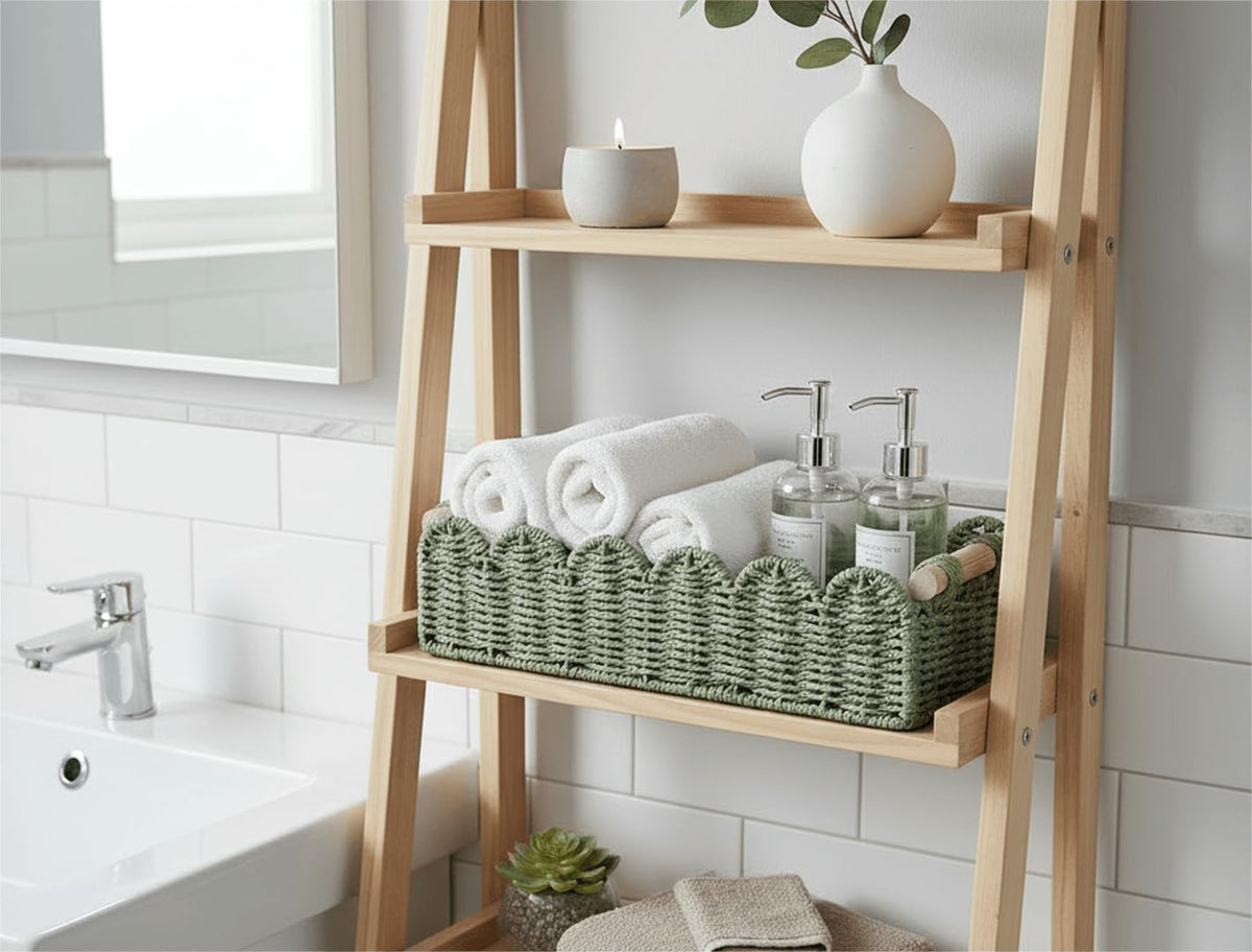 CubesLand Scalloped Toilet Paper Storage Basket W/Handle for Home Decor