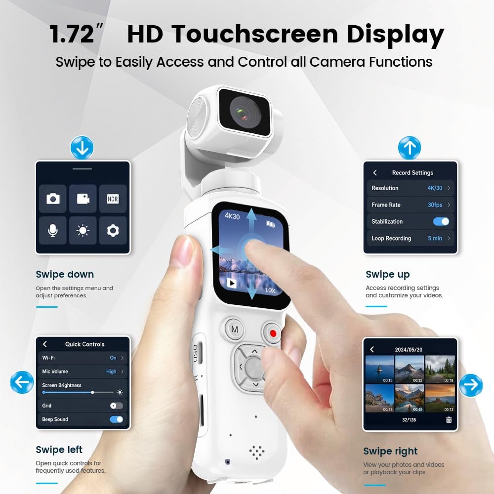 Aero 4K Vlogging Camera, 330° AI Face Tracking, 75MP Photos & Wi-Fi