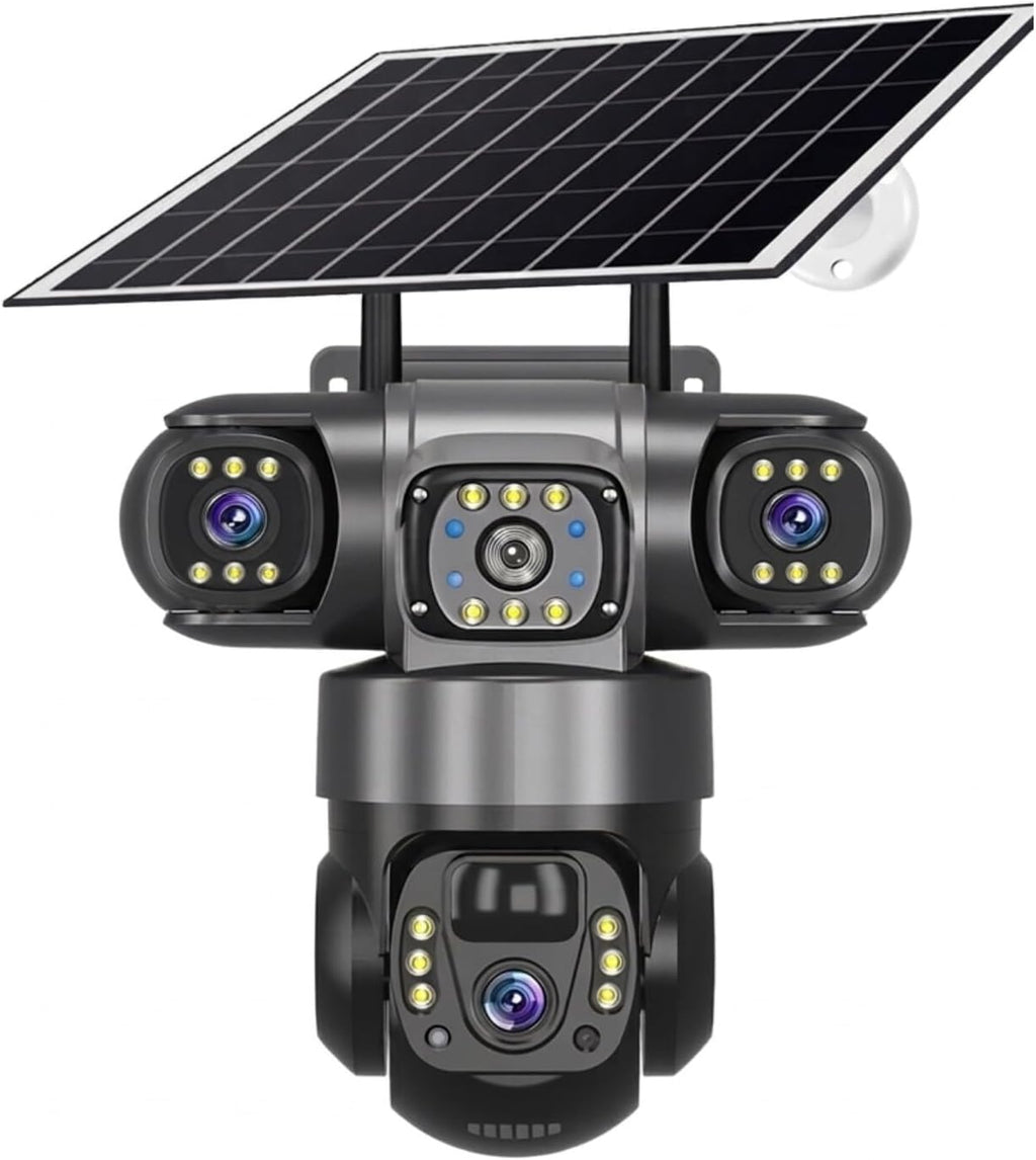 4G solar Security Camera, 12MP Full HD, 3 Lens, Outdoor PTZ, Solar Powered, Black(no Wi-Fi)