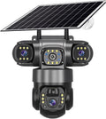 4G solar Security Camera, 12MP Full HD, 3 Lens, Outdoor PTZ, Solar Powered, Black(no Wi-Fi)