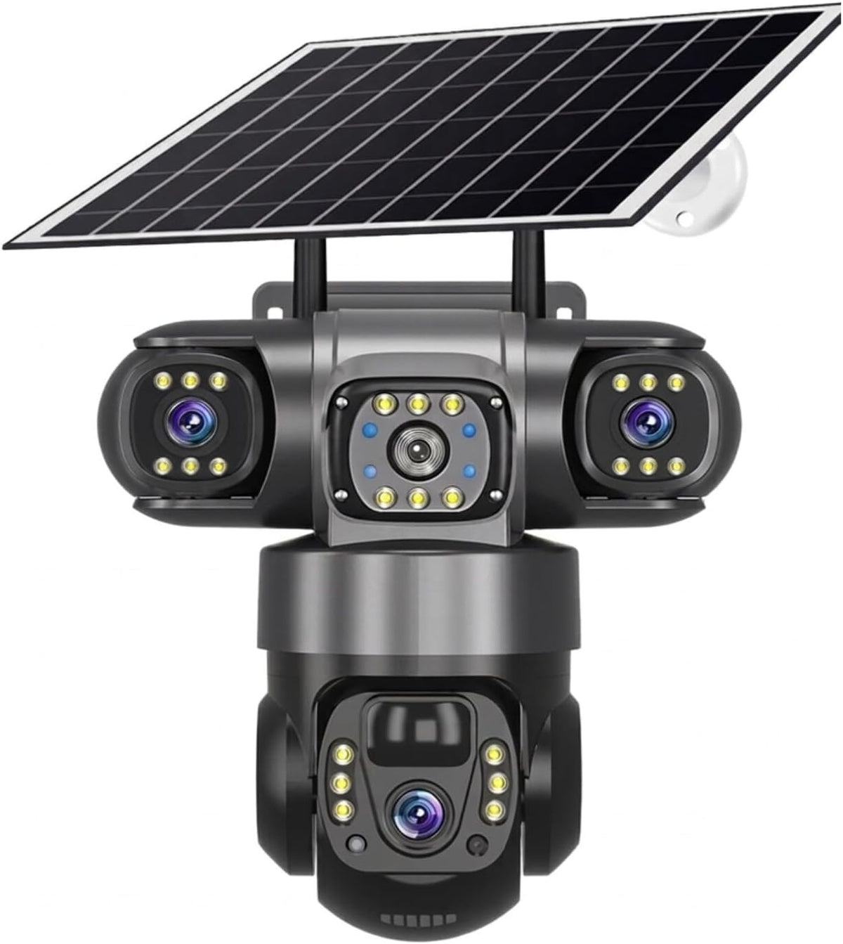 4G solar Security Camera, 12MP Full HD, 3 Lens, Outdoor PTZ, Solar Powered, Black(no Wi-Fi)