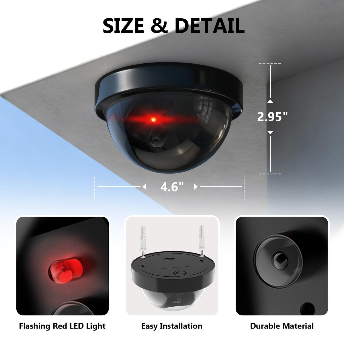 WALI CCTV Dome Fake Camera with Flashing Red Light, 2 Pack, White (SDW-2)
