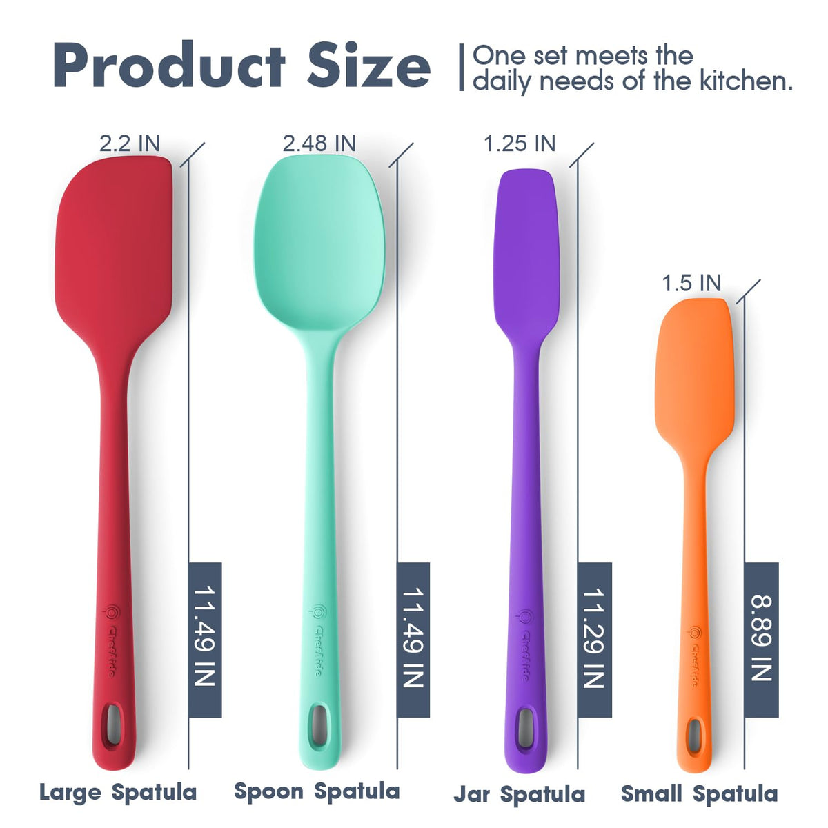 ChefAide 5 Pieces Silicone Spatulas Set, Heat Resistant Rubber Spatula