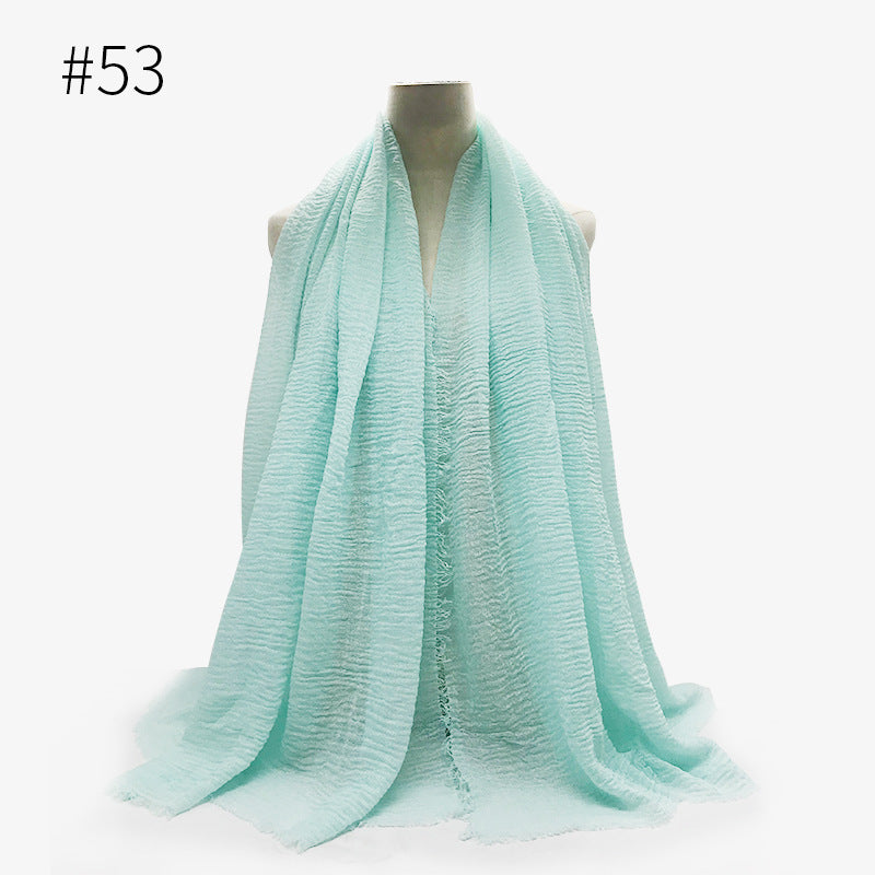 Bubble plain Scarf / cotton scarf fringes women soft solid hijab popular muffler shawls big Pashmina wrap hijab - souqmart