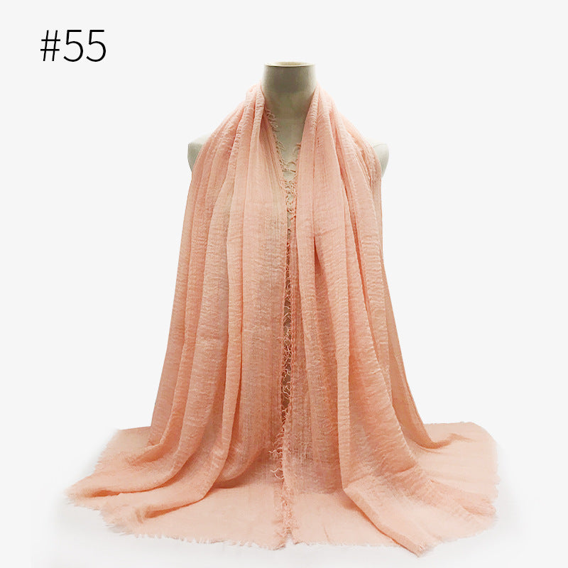 Bubble plain Scarf / cotton scarf fringes women soft solid hijab popular muffler shawls big Pashmina wrap hijab - souqmart