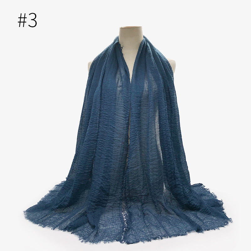 Bubble plain Scarf / cotton scarf fringes women soft solid hijab popular muffler shawls big Pashmina wrap hijab - souqmart