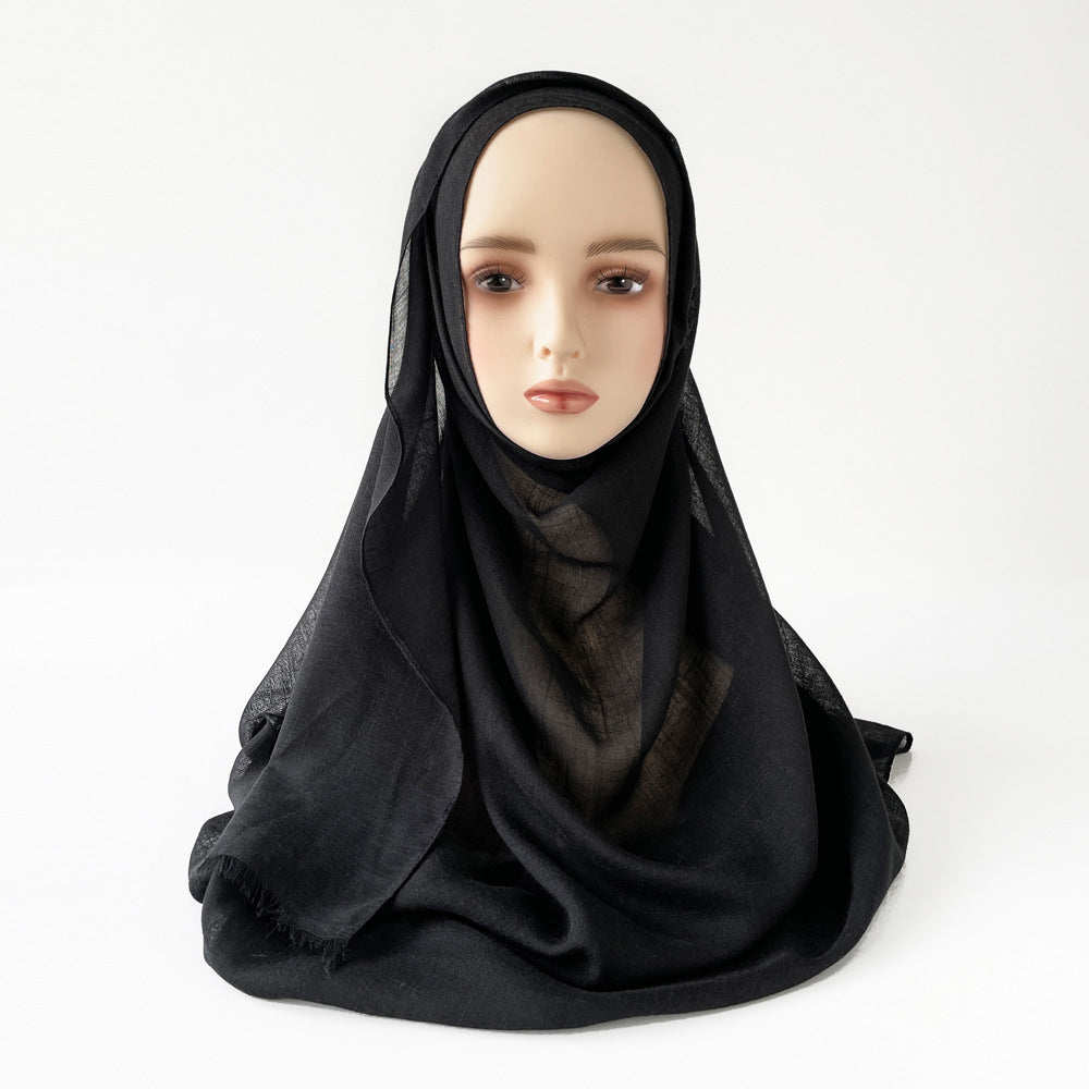 Muslim Kerchief Slub Cotton Scarf Tassel