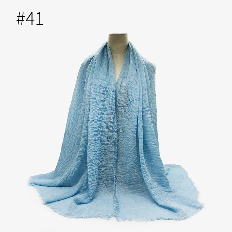 Bubble plain Scarf / cotton scarf fringes women soft solid hijab popular muffler shawls big Pashmina wrap hijab - souqmart