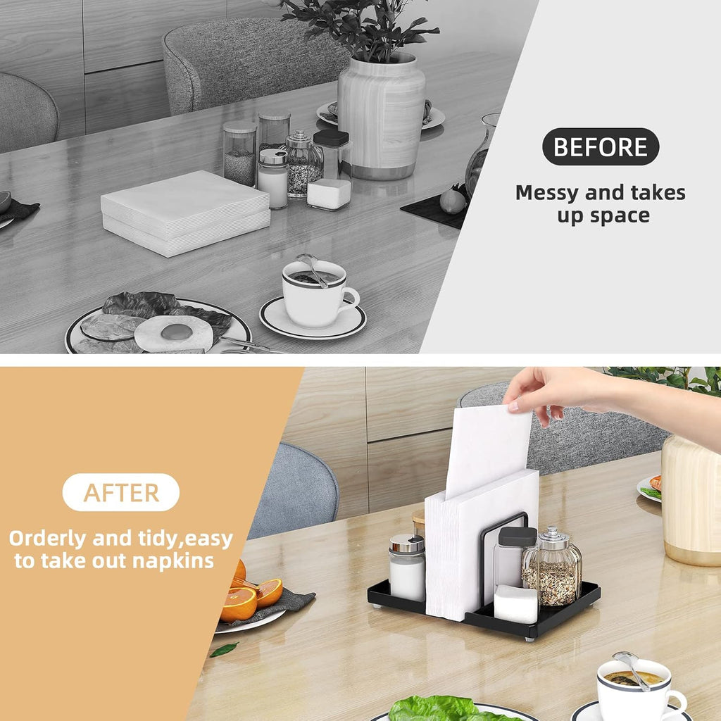 Napkin Holder for Table with Salt and Pepper Shakers Caddy, Black
