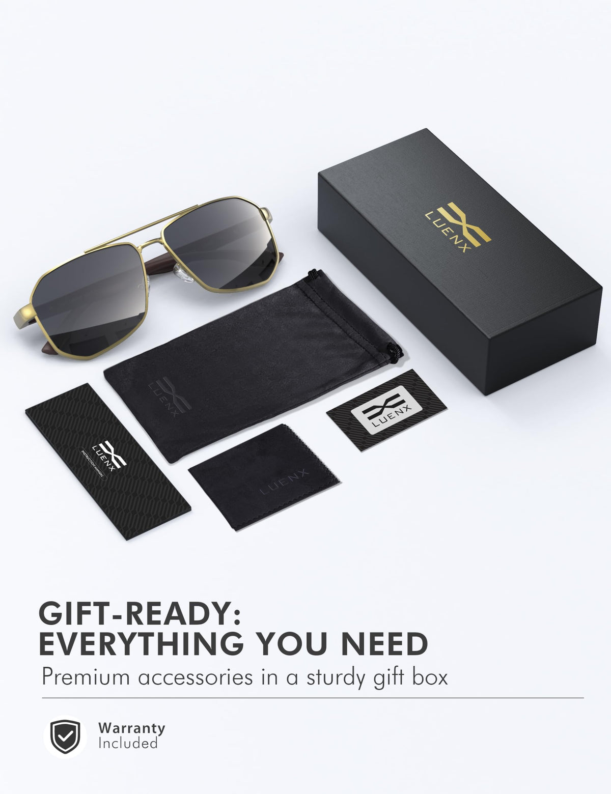LUENX Aviator Polarized Sunglasses for Men: Square UV400 Driving