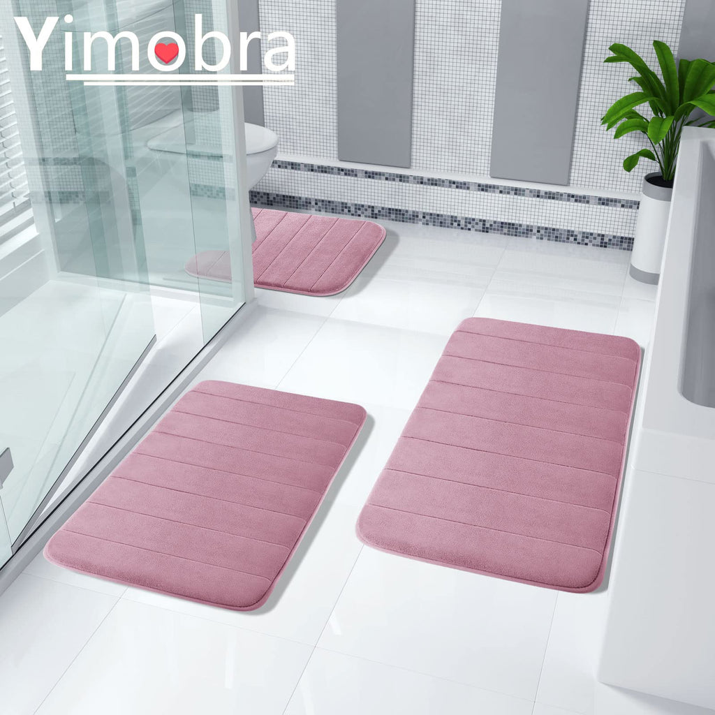 Yimobra Memory Foam Bath Mat Set 3 Pieces- Super Soft Absorbent Quick Dry Bathroom Rug Sets, Machine Washable Non Slip Floor Carpet for Tub Shower, Vanity & Toilet Base, Gray