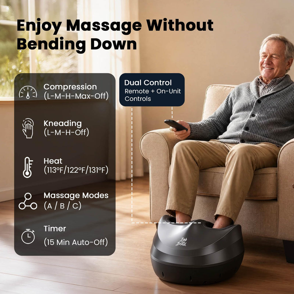 BOB AND BRAD Foot Massager Machine with Heat, FSA Eligible HSA Shiatsu Foot Massager for Plantar Fasciitis & Neuropathy with Kneading & Compression, Cordless Remote Control, Gift for Family, Size 14