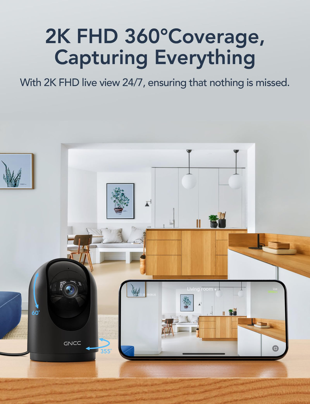 GNCC 5G Cameras for Home Security Indoor, Pet/Dog/Baby w Phone App, 4Pcs