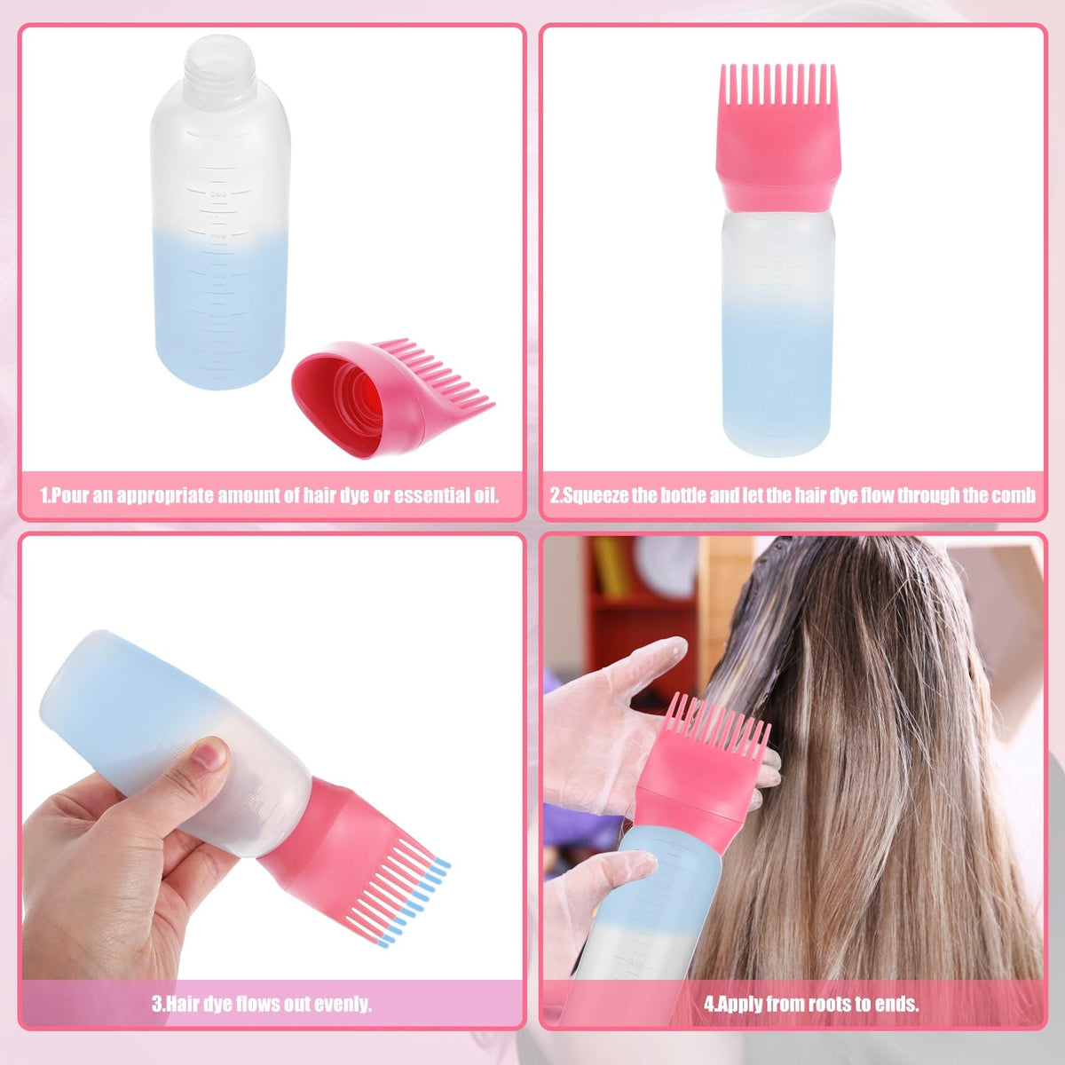 Pimoys 2Pcs 6Oz Root Comb Hair Dye Oil Applicator Bottles For Scalp, Purple