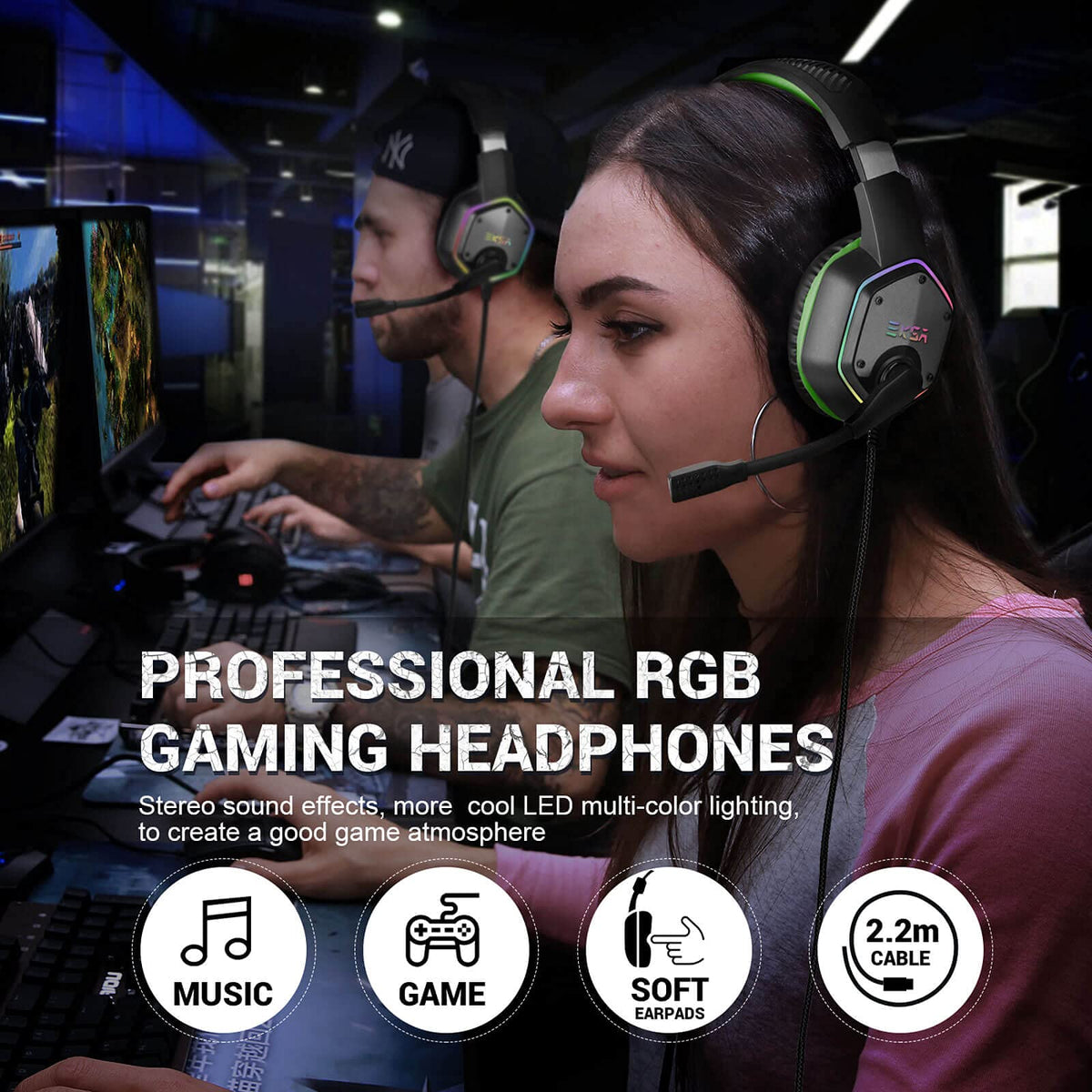 EKSA E1000 USB PC Gaming Headset with Mic, 7.1 Surround Sound