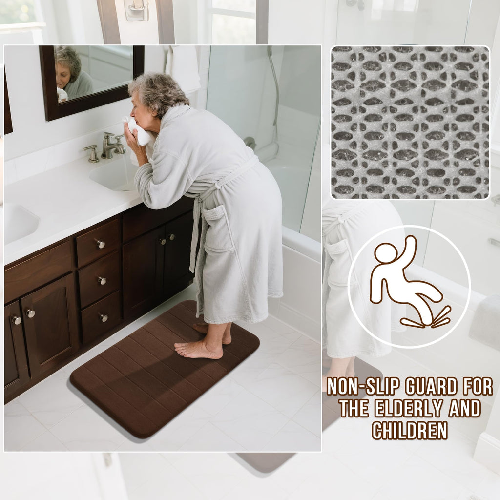 Yimobra Memory Foam Bath Mat Set 3 Pieces- Super Soft Absorbent Quick Dry Bathroom Rug Sets, Machine Washable Non Slip Floor Carpet for Tub Shower, Vanity & Toilet Base, Gray