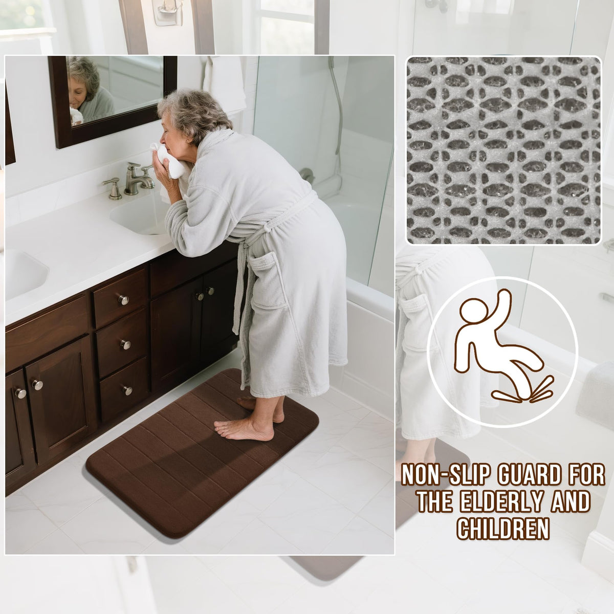Yimobra Memory Foam Bath Mat Set 3 Pieces- Super Soft Absorbent Quick Dry Bathroom Rug Sets, Machine Washable Non Slip Floor Carpet for Tub Shower, Vanity & Toilet Base, Gray
