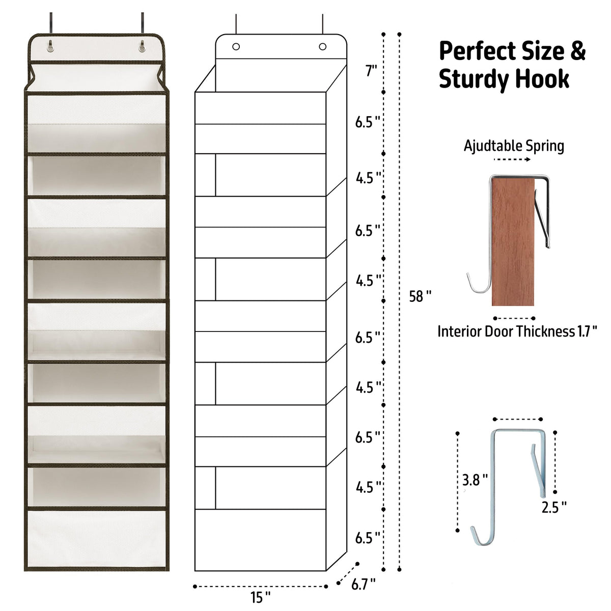 TYMENSH Over the Door Organizer for Bedroom Bathroom Pantry, 5 Shelf Black