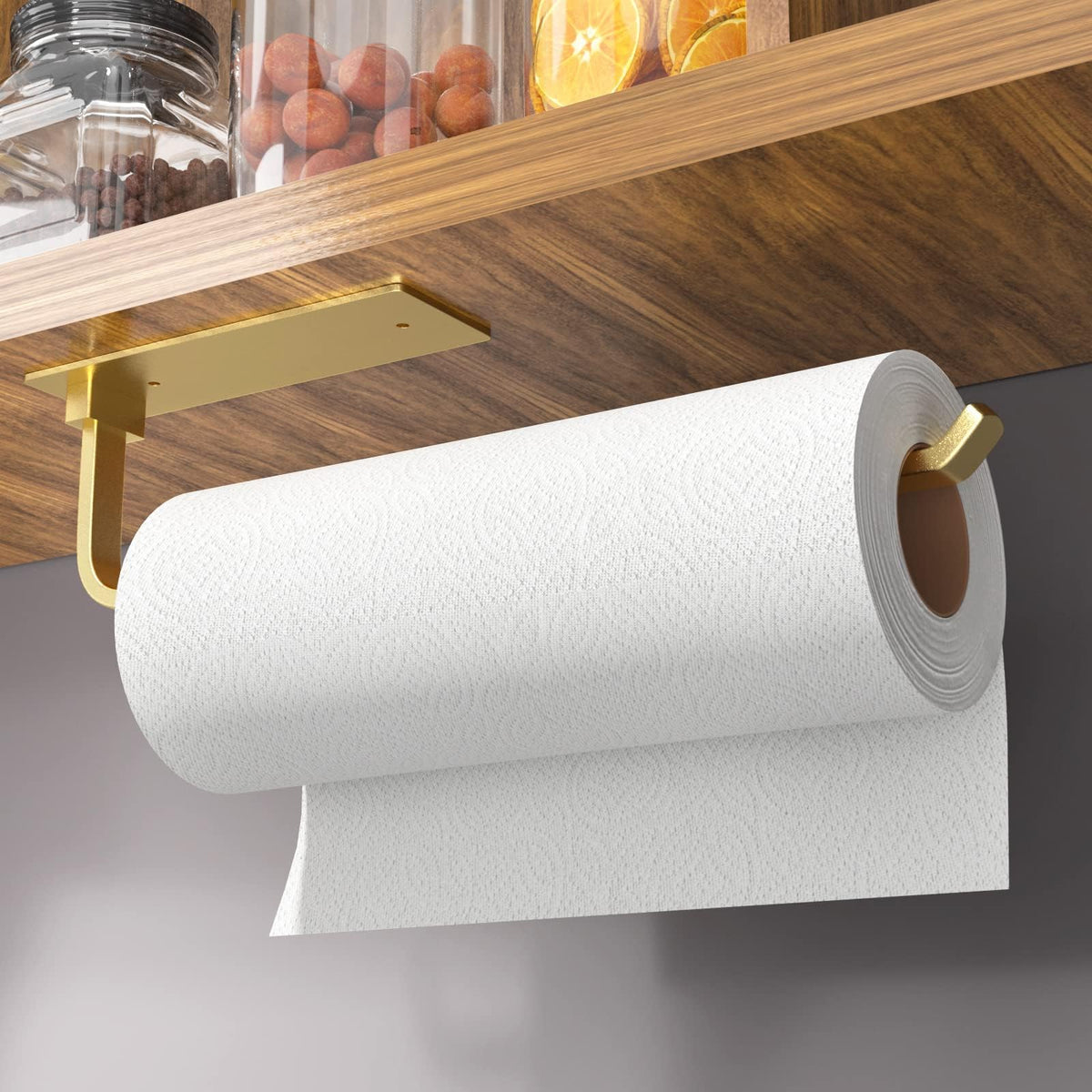 Paper Towel Holder Under Cabinet, Self-Adhesive or Drilling, Matte Black