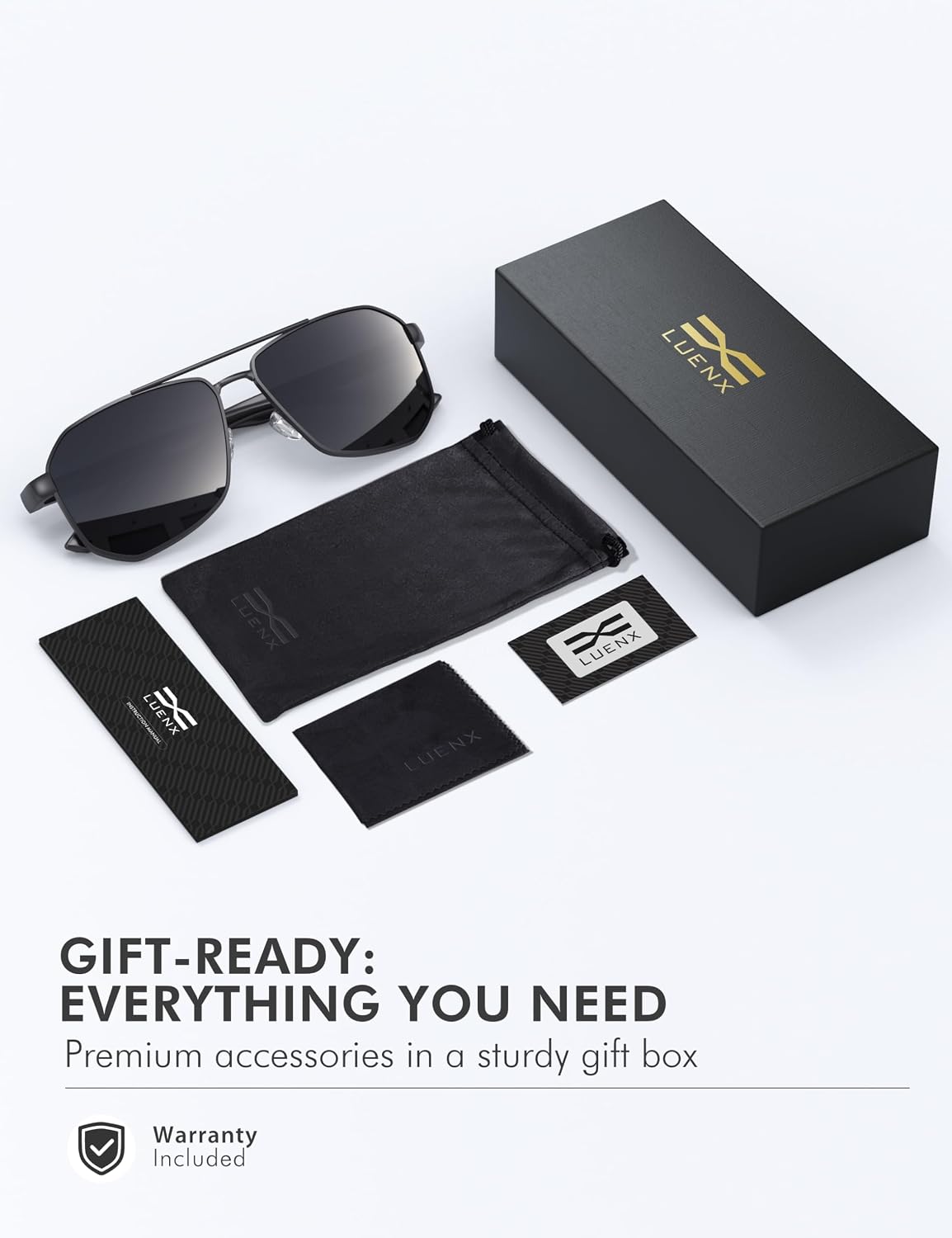 LUENX Aviator Polarized Sunglasses for Men: Square UV400 Driving