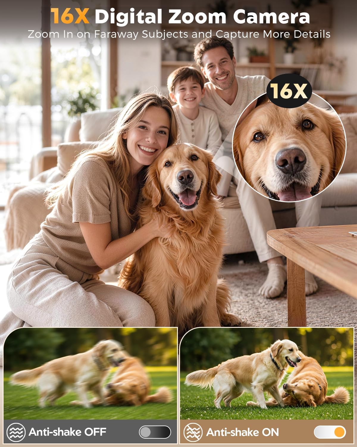 Digital Camera, 4K Autofocus Camera for Photography, 2.8" 180°Flip Screen, 48MP 16X Zoom Anti-Shake, Portable Compact Point and Shoot Camera for Teens Adults, 32GB Card, Gift for Boys Girls Beginners