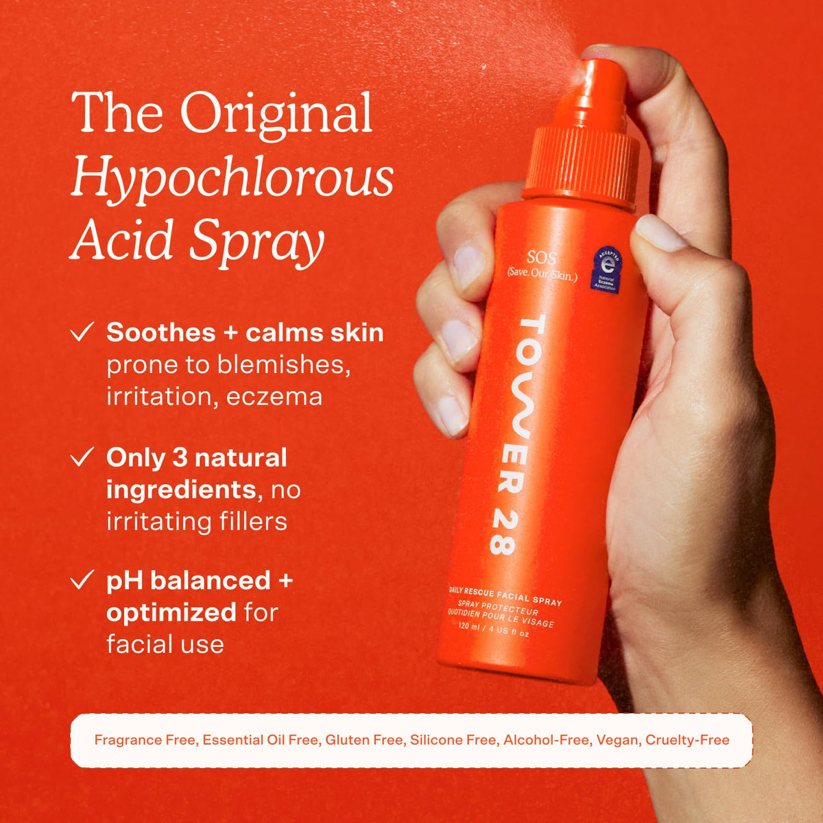 Tower 28 SOS Hypochlorous Acid Spray, Everyday Skin Care Mist (4 oz)